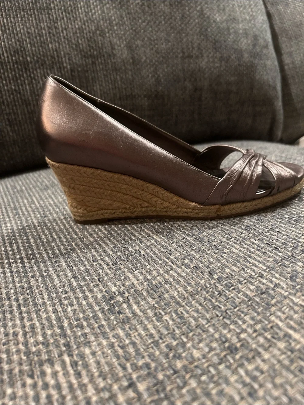 Cole Haan Metallic Brown Peep-Toe Espadrille Wedges size 7.5 Great Condition
